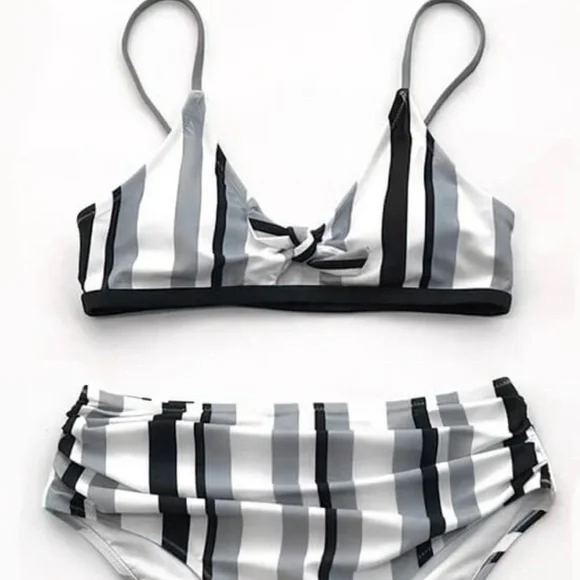 Cupshe | Striped High-Waisted Bikini Set - Picture 3 of 10
